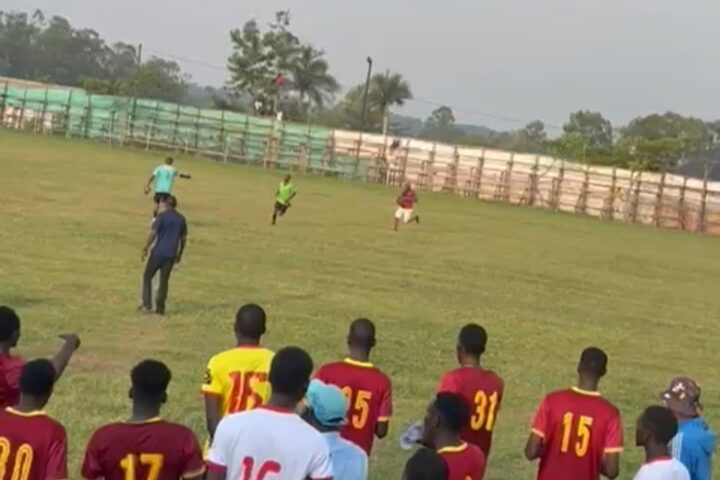 Video still from post-match chaos in Iganga